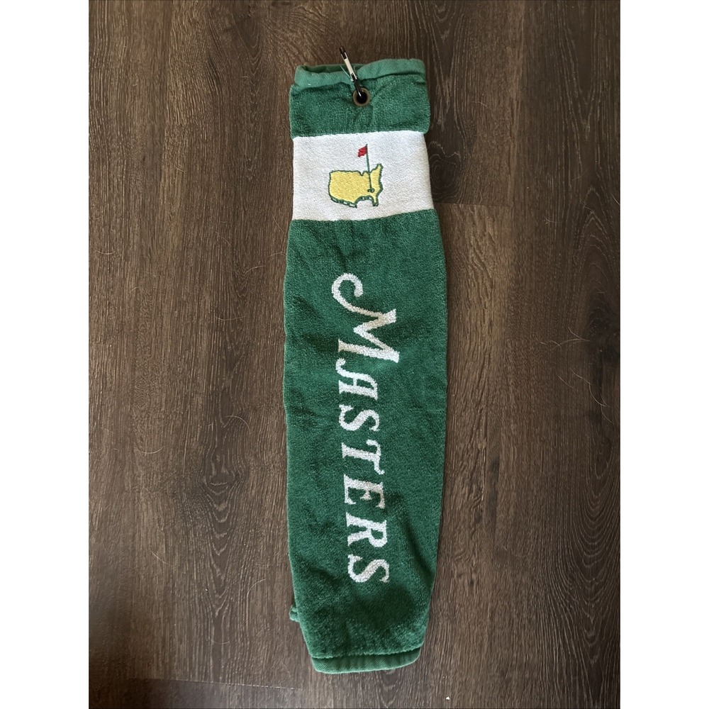 Masters Golf Bag Towel Green AUGUSTA National Logo w/ Clip Cotton Tri Fold